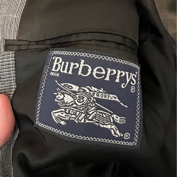 Burberrys Blazer mens large two button coat grey blue micro plaid 100% wool - Picture 7 of 11